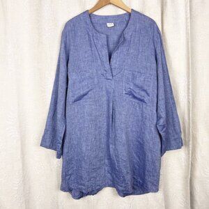 Linenbee linen tunic top chambray blue relaxed long shirt lagenlook boho lounge